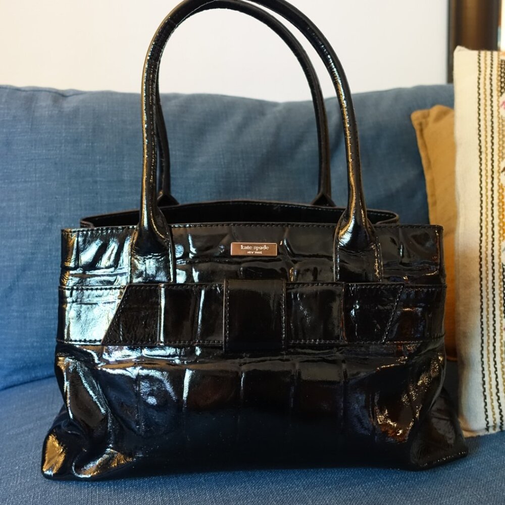 Black Patent Leather Kate Spade Tote with Bow and Dust Bag